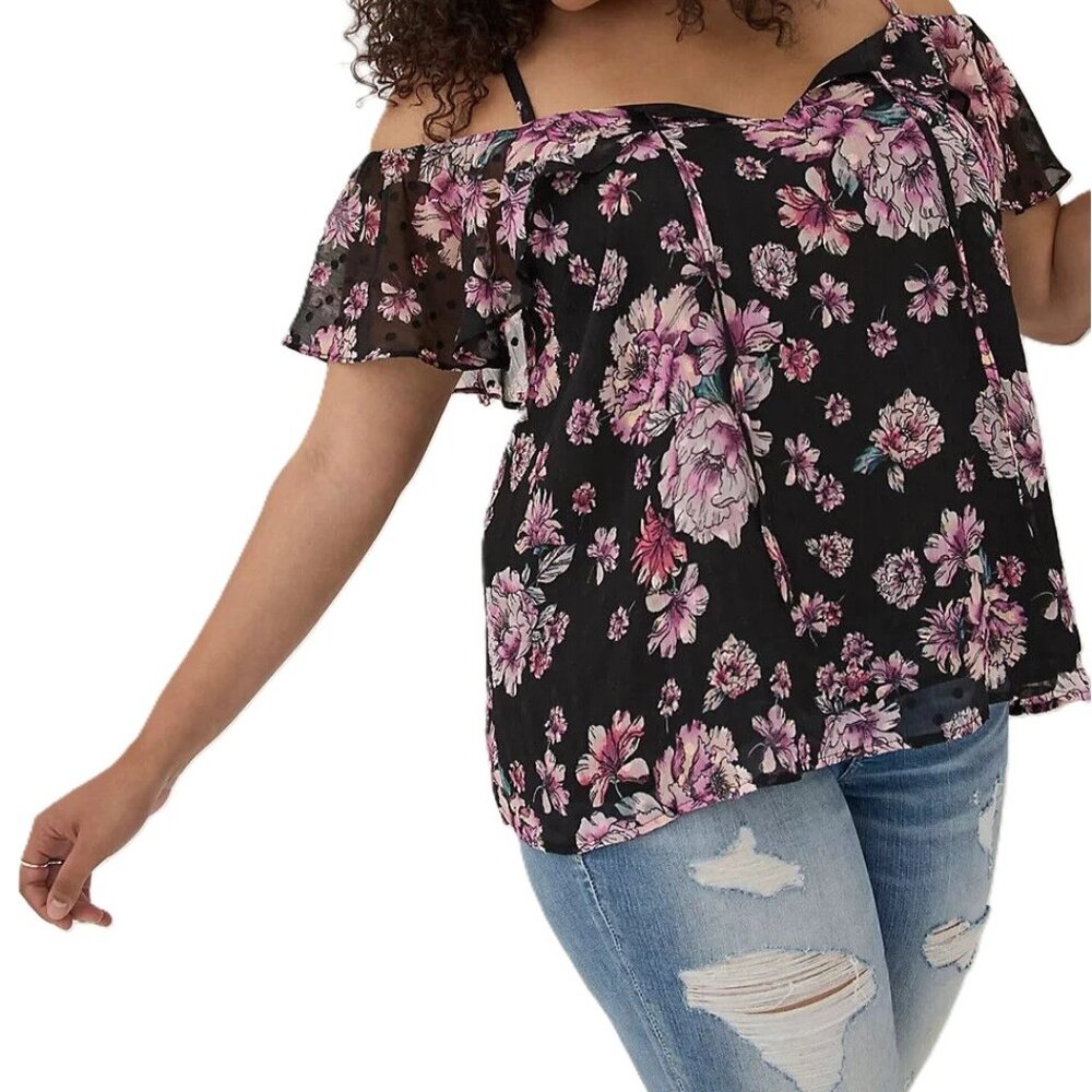 TORRID Women’s Clip Dot Square Neck Cold Shoulder Top. Plus Sizes 2